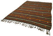 Handmade Striped Kilim Rug – Brown Goat Hair Vintage Area Rug 7'0''x10'1''