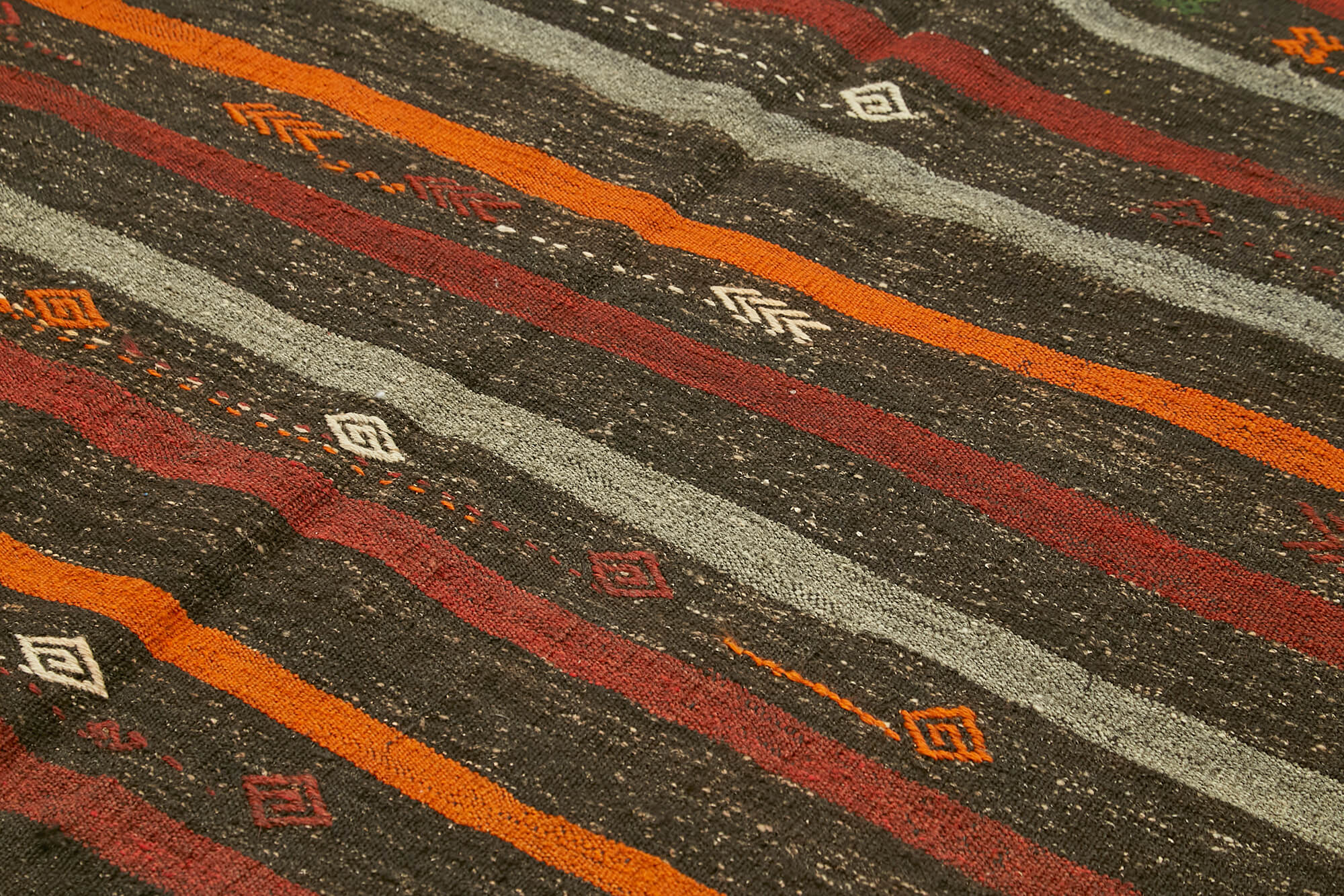 Handmade Striped Kilim Rug – Brown Goat Hair Vintage Area Rug 7'0''x10'1''