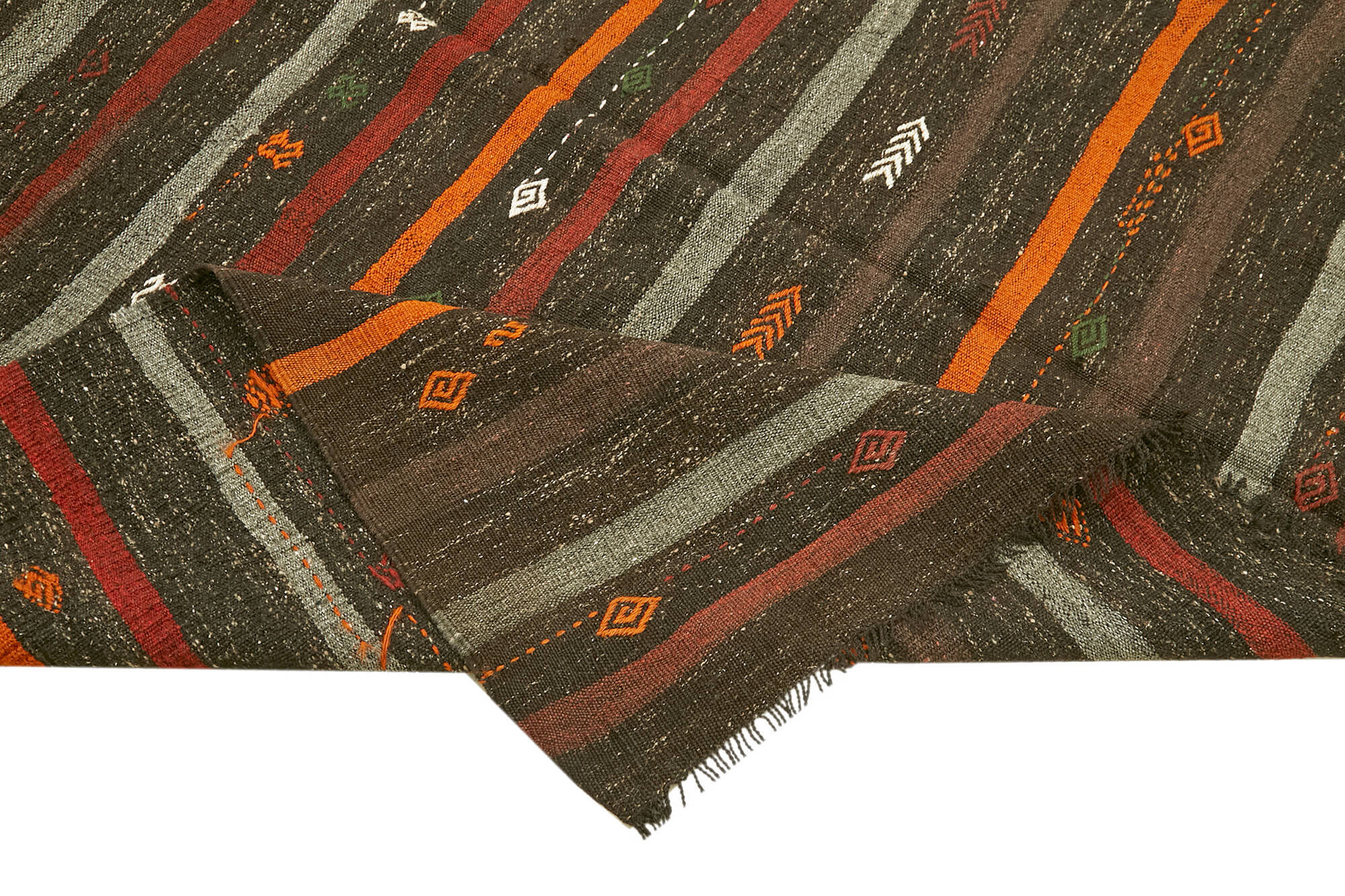 Handmade Striped Kilim Rug – Brown Goat Hair Vintage Area Rug 7'0''x10'1''
