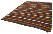 Handmade Kilim Rug - Striped Area Rug With Brown Goat Hair | Vintage Turkish Wool Cotton