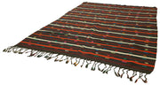 Handmade Kilim Rug - Brown Striped Area Rug With Goat Hair Carpet & Durable Cotton Base
