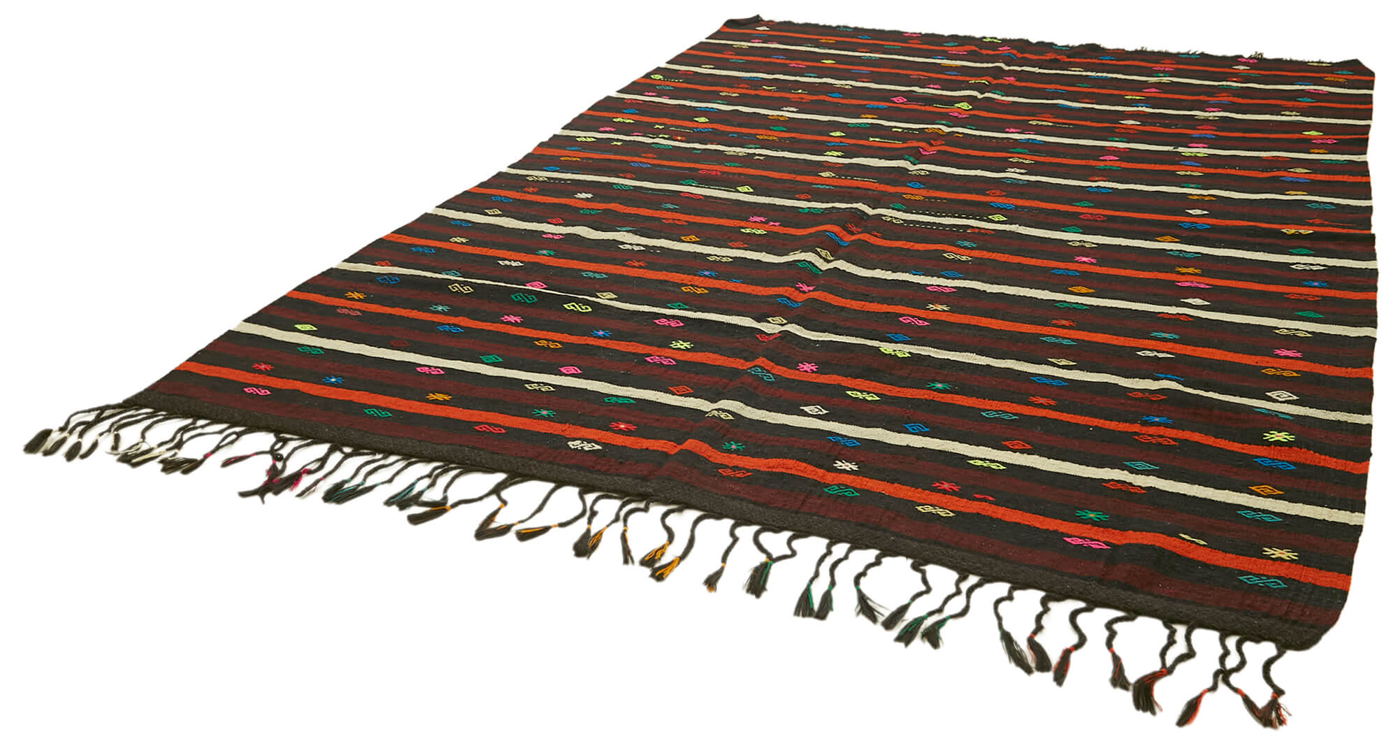 Handmade Kilim Rug - Brown Striped Area Rug With Goat Hair Carpet & Durable Cotton Base