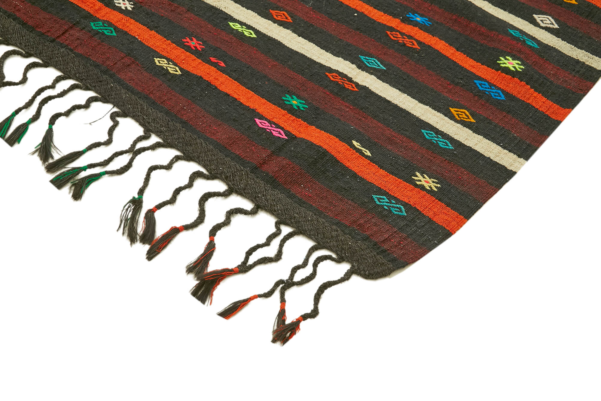 Handmade Kilim Rug - Brown Striped Area Rug With Goat Hair Carpet & Durable Cotton Base