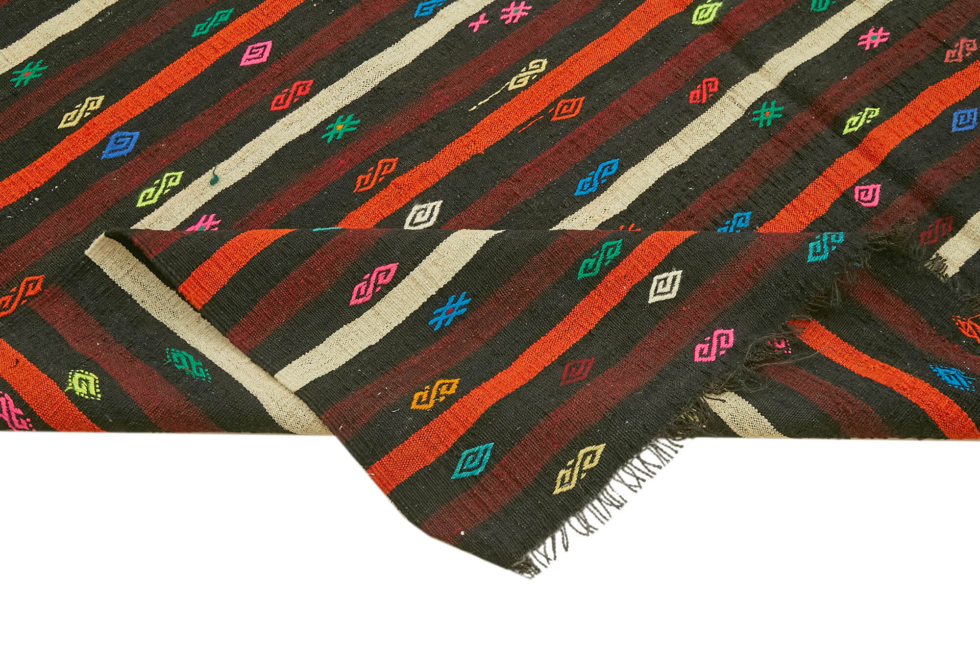 Handmade Kilim Rug - Brown Striped Area Rug With Goat Hair Carpet & Durable Cotton Base