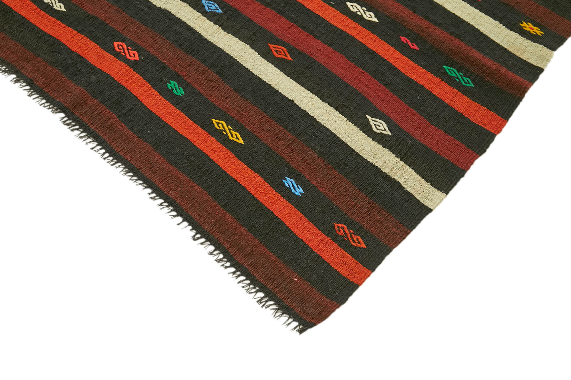 Handmade Striped Kilim Rug - Brown Goat Hair Carpet 7'3'' x 9'7'' | Vintage Area Rug