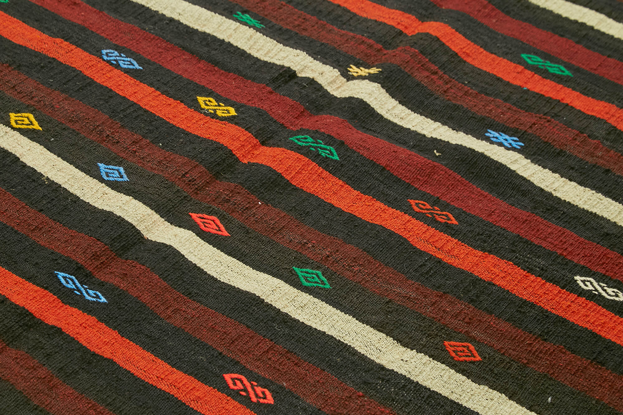 Handmade Striped Kilim Rug - Brown Goat Hair Carpet 7'3'' x 9'7'' | Vintage Area Rug