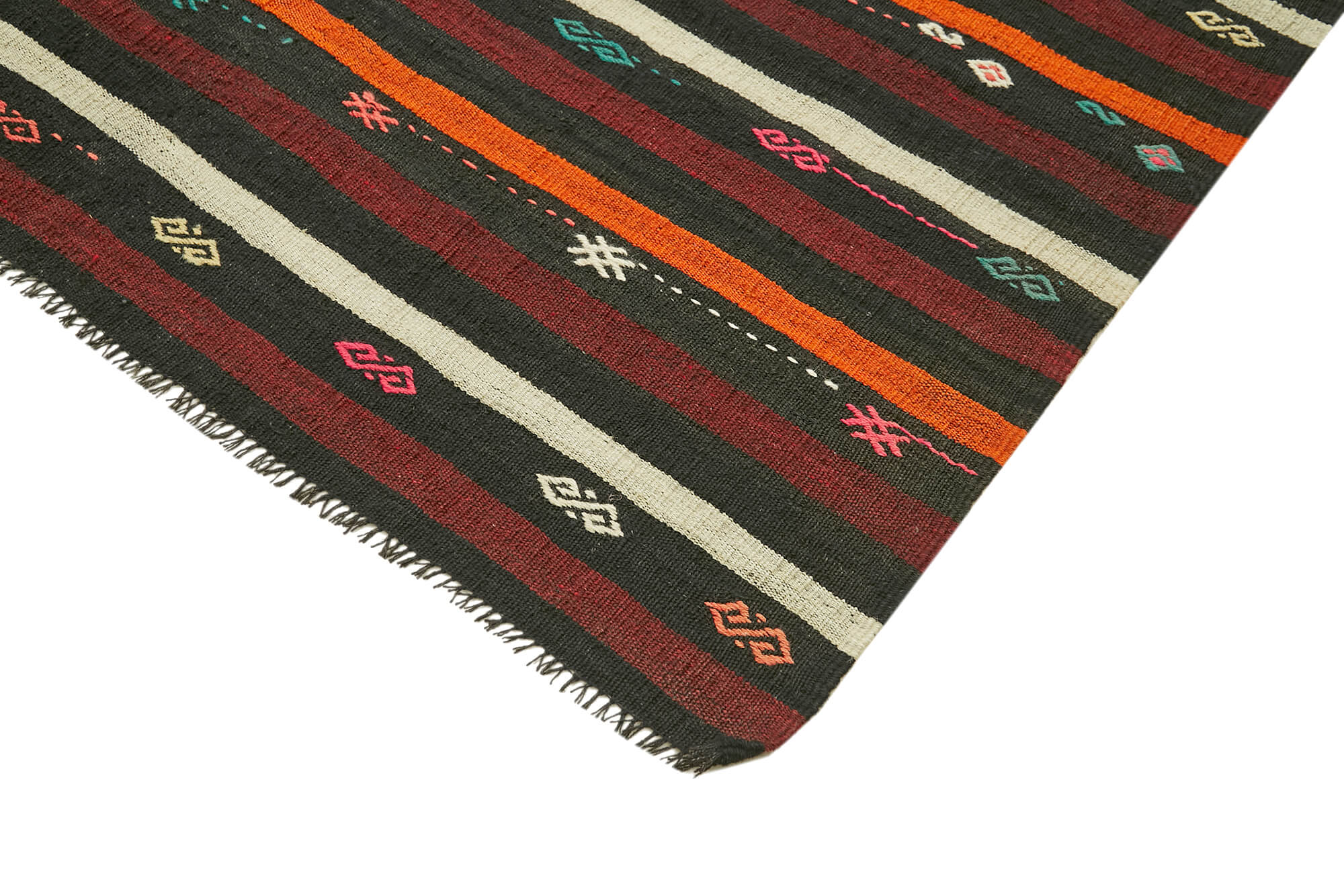 Handmade Kilim Rug - Striped Area Rug With Goat Hair & Brown Wool | Artisan Crafted Carpet 7'5''x9'6''