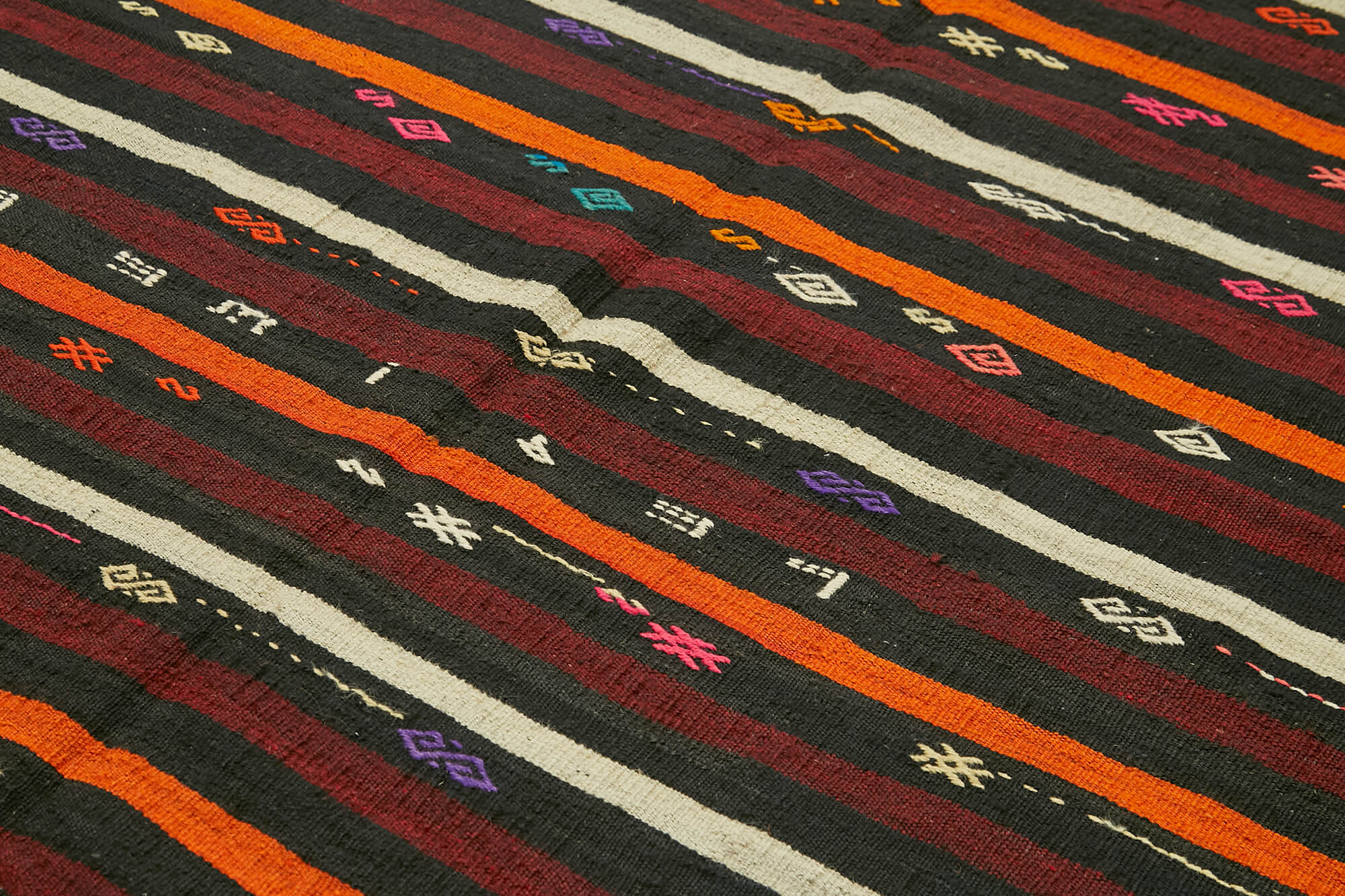 Handmade Kilim Rug - Striped Area Rug With Goat Hair & Brown Wool | Artisan Crafted Carpet 7'5''x9'6''