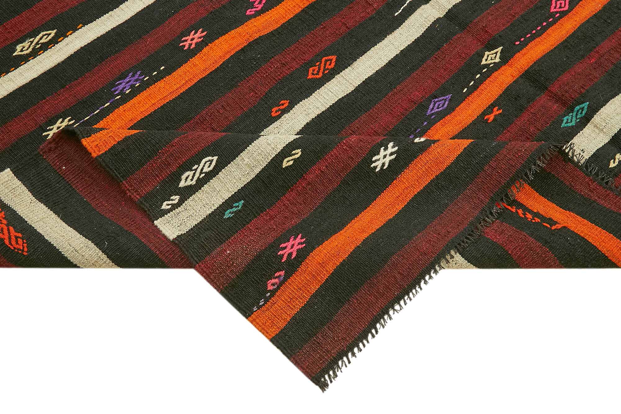 Handmade Kilim Rug - Striped Area Rug With Goat Hair & Brown Wool | Artisan Crafted Carpet 7'5''x9'6''