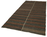 Handmade Striped Kilim Rug – Brown Striped Vintage Area Rug 4'6" x 9'11"