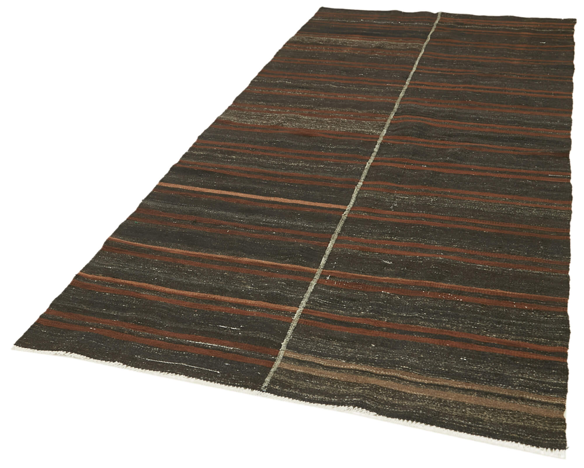 Handmade Striped Kilim Rug – Brown Striped Vintage Area Rug 4'6" x 9'11"