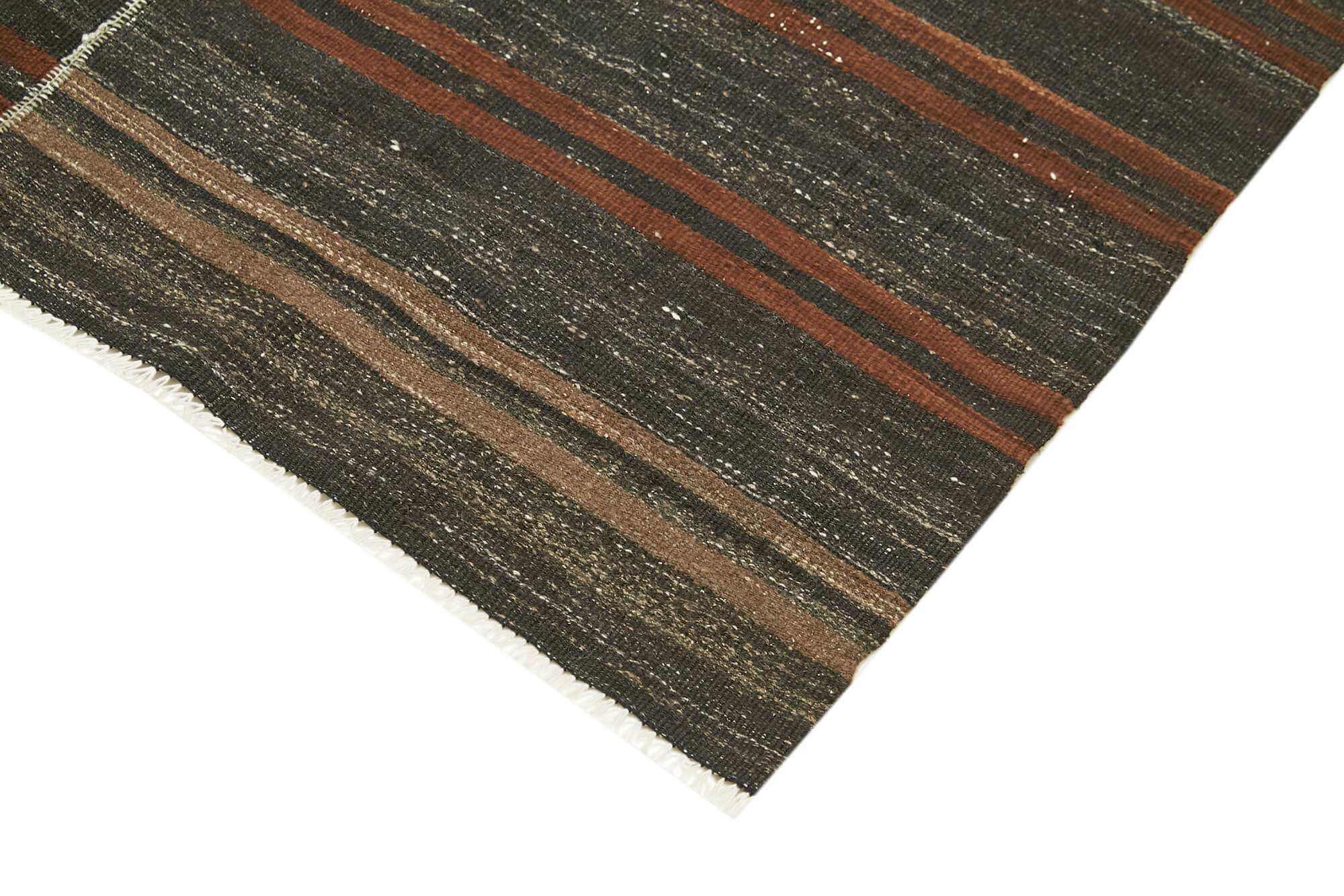 Handmade Striped Kilim Rug – Brown Striped Vintage Area Rug 4'6" x 9'11"