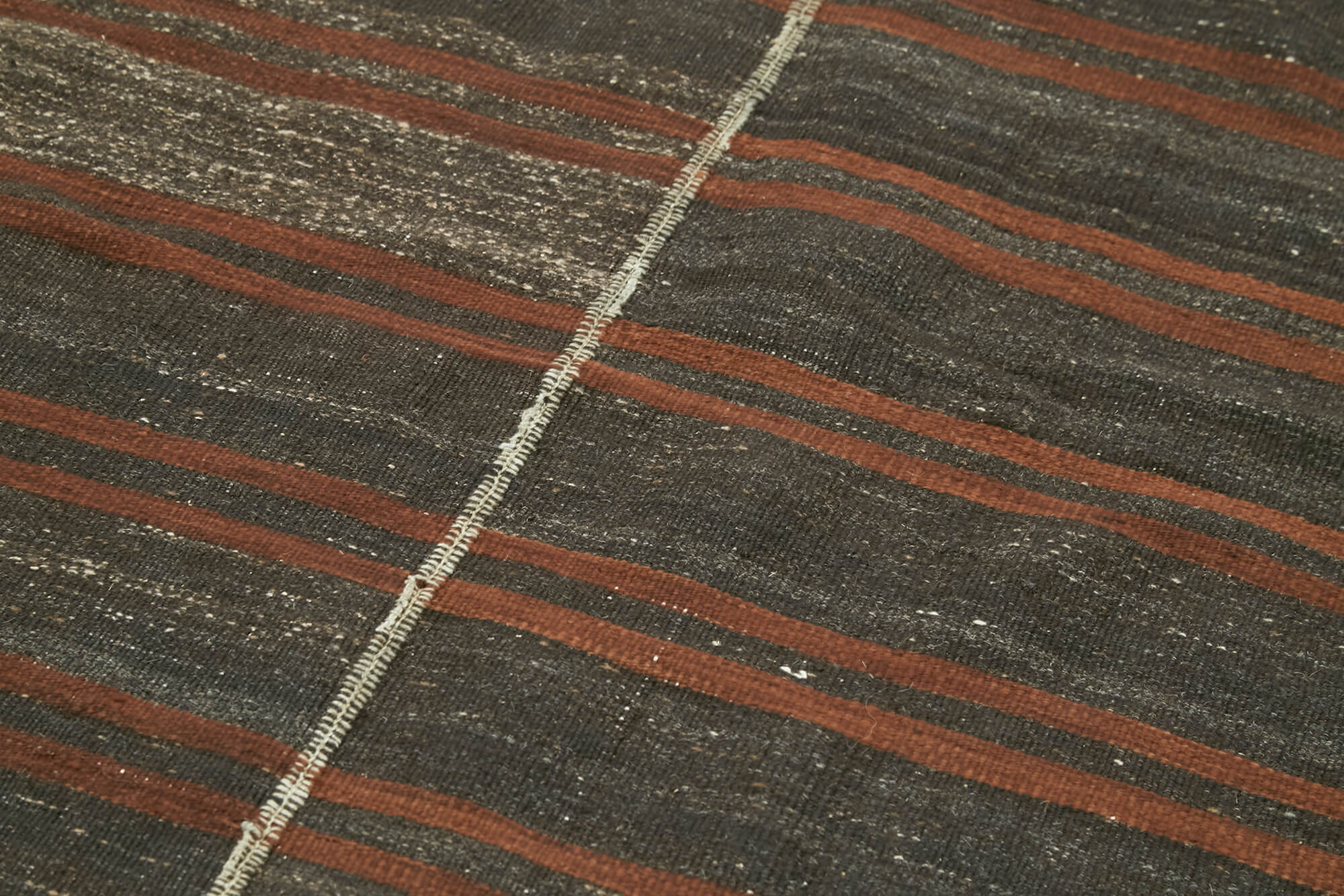 Handmade Striped Kilim Rug – Brown Striped Vintage Area Rug 4'6" x 9'11"