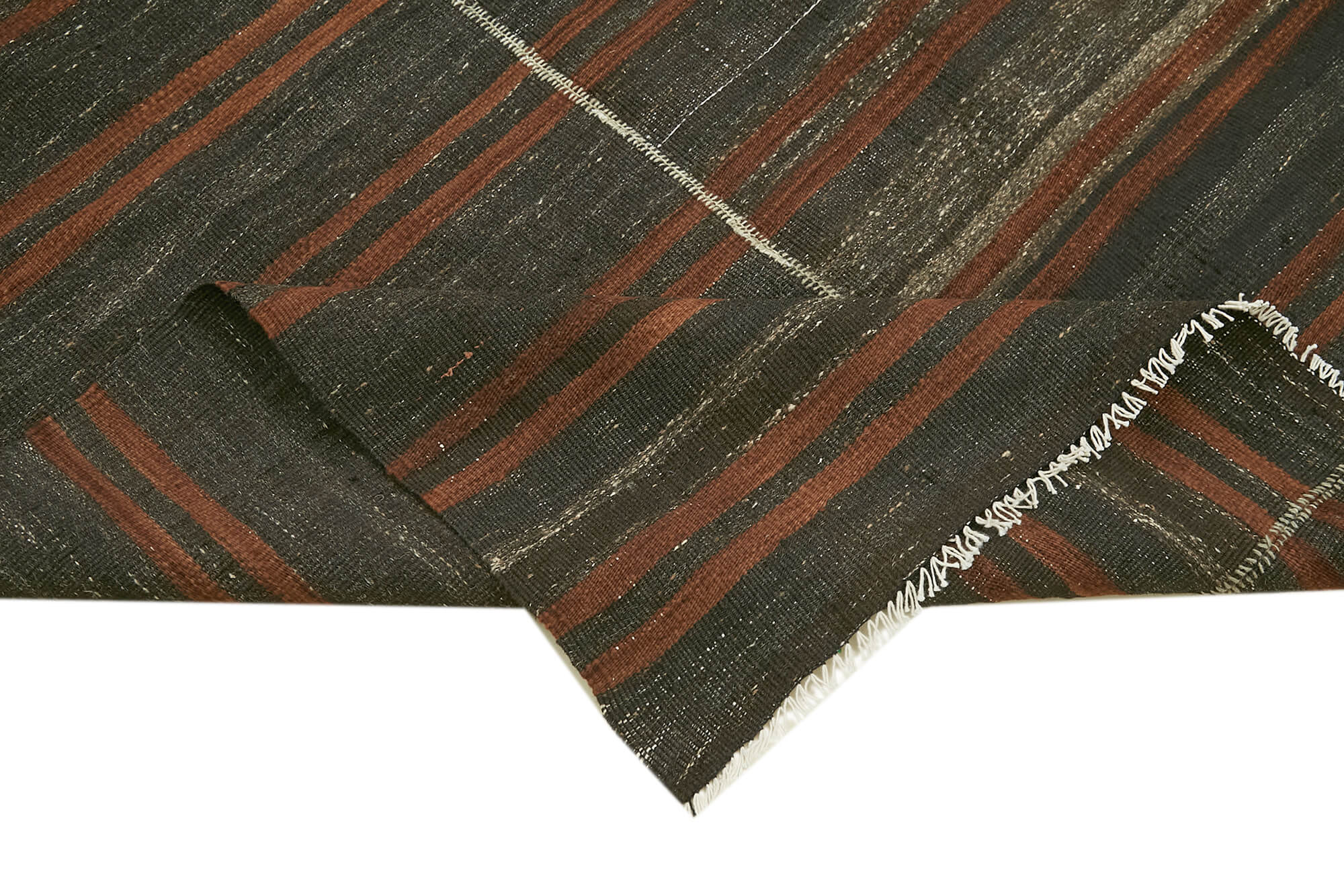 Handmade Striped Kilim Rug – Brown Striped Vintage Area Rug 4'6" x 9'11"