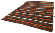 Handmade Striped Kilim Rug – Brown Goat Hair Vintage Area Rug 7'5''x10'8''