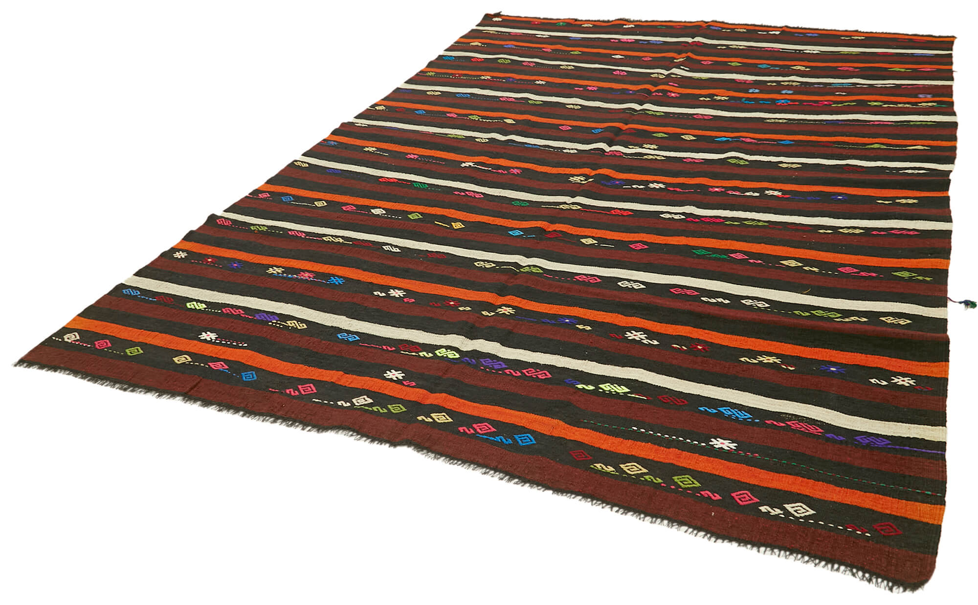 Handmade Striped Kilim Rug – Brown Goat Hair Vintage Area Rug 7'5''x10'8''