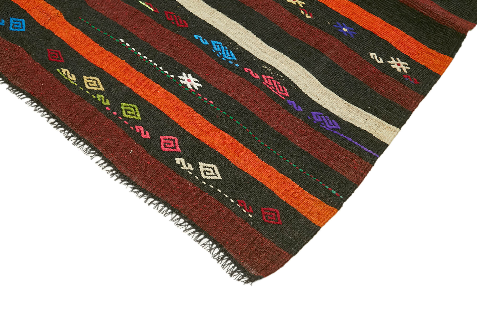 Handmade Striped Kilim Rug – Brown Goat Hair Vintage Area Rug 7'5''x10'8''