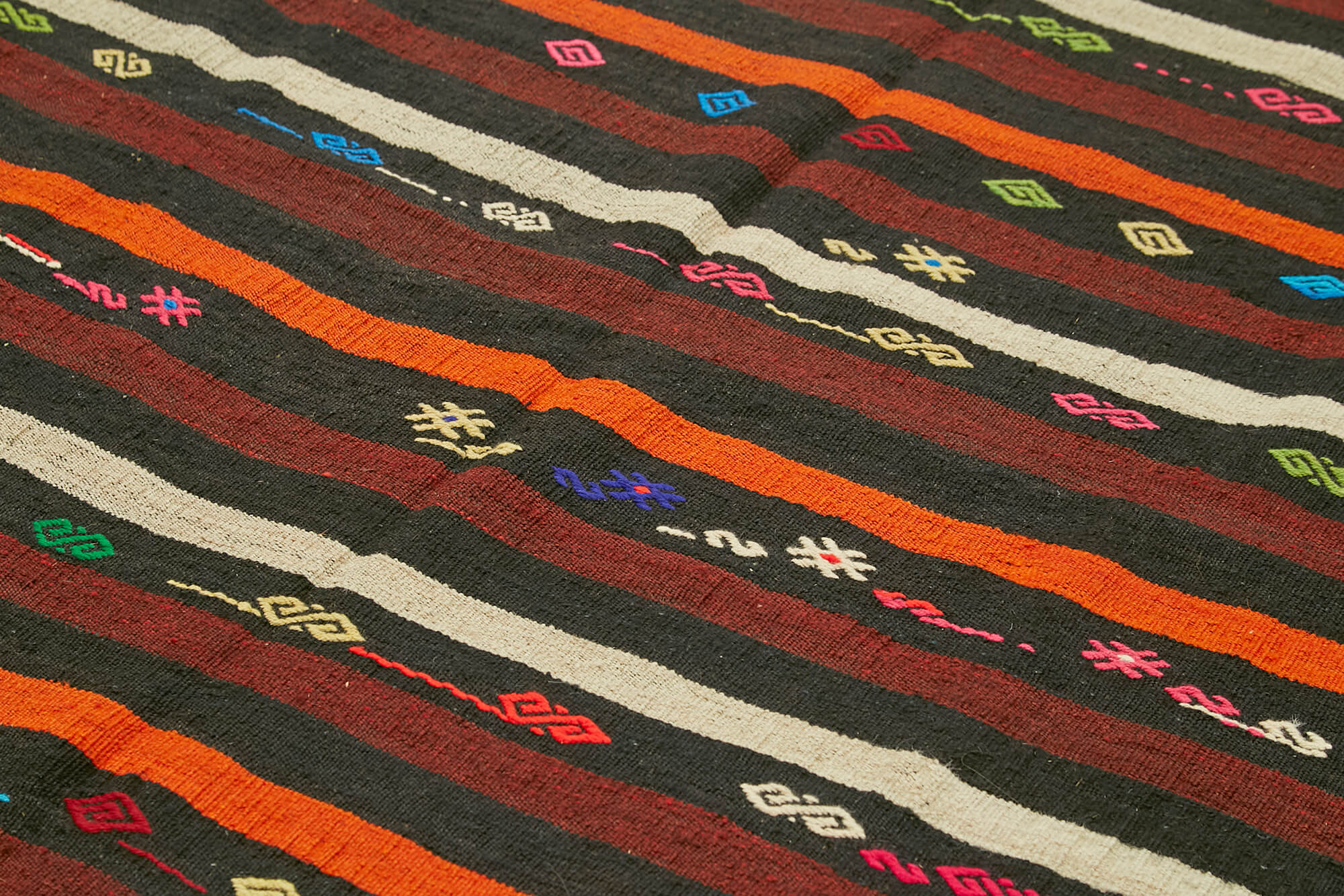 Handmade Striped Kilim Rug – Brown Goat Hair Vintage Area Rug 7'5''x10'8''