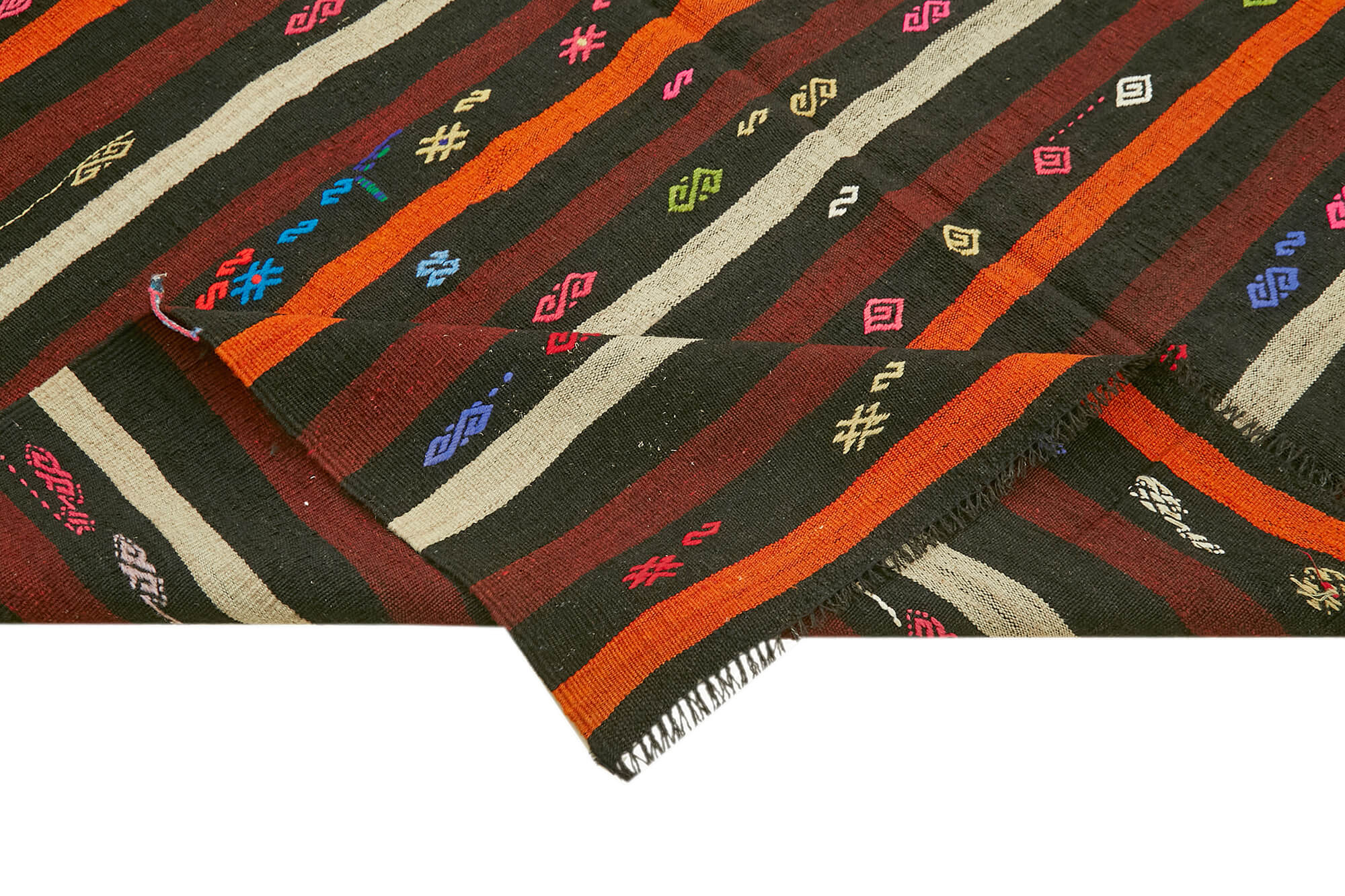 Handmade Striped Kilim Rug – Brown Goat Hair Vintage Area Rug 7'5''x10'8''