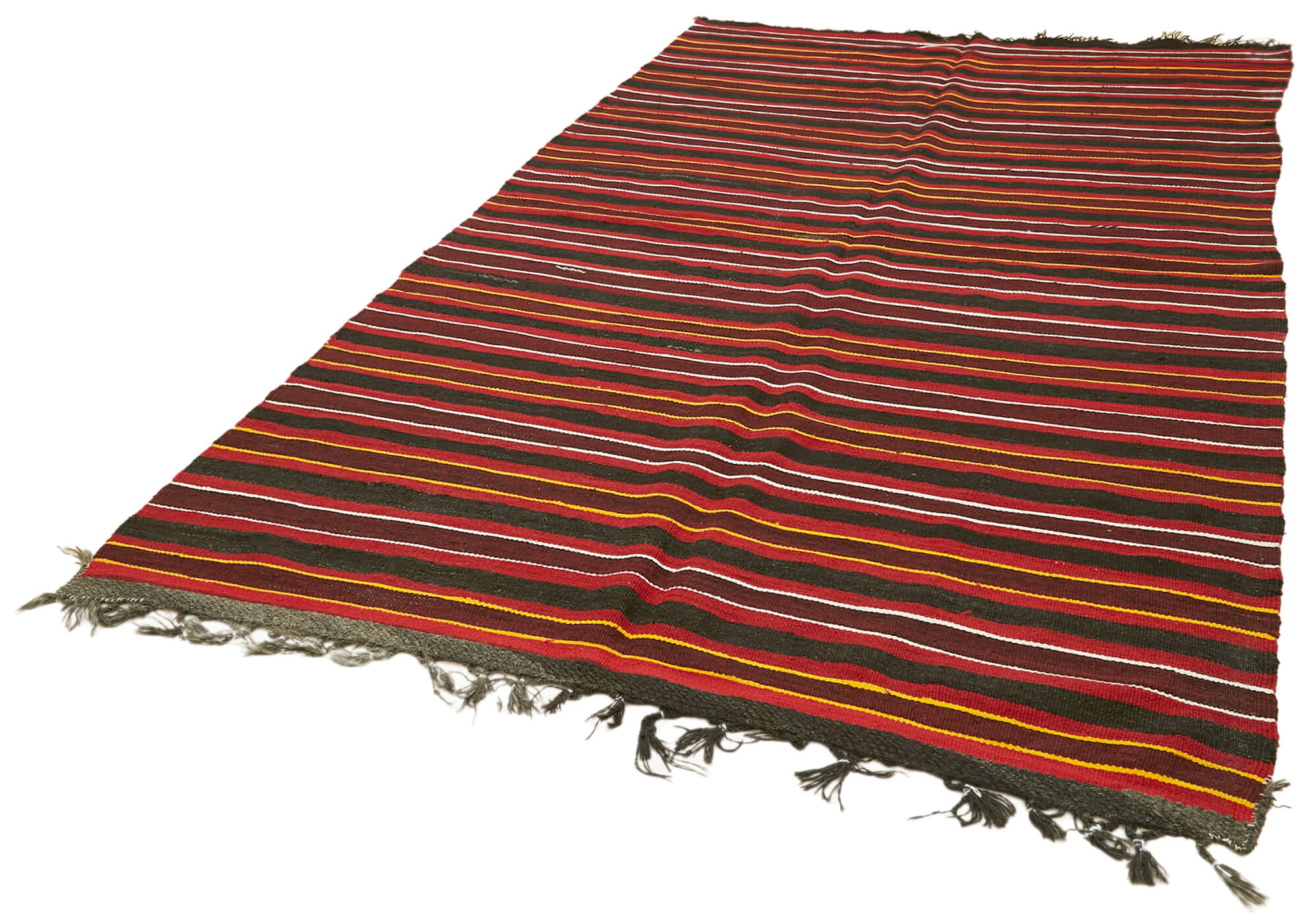 Handmade Kilim Rug - Striped Area Rug With Goat Hair & Durable Cotton Base 6'1" x 10'5"