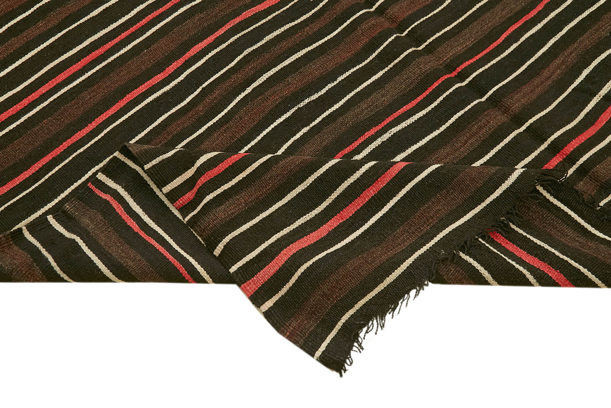 Handmade Kilim Rug – Brown Striped Goat Hair Carpet 6'11'' x 11'2'' by Agacan