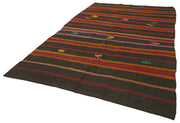 Handmade Kilim Rug - Brown Striped Area Rug With Goat Hair & Durable Cotton Base