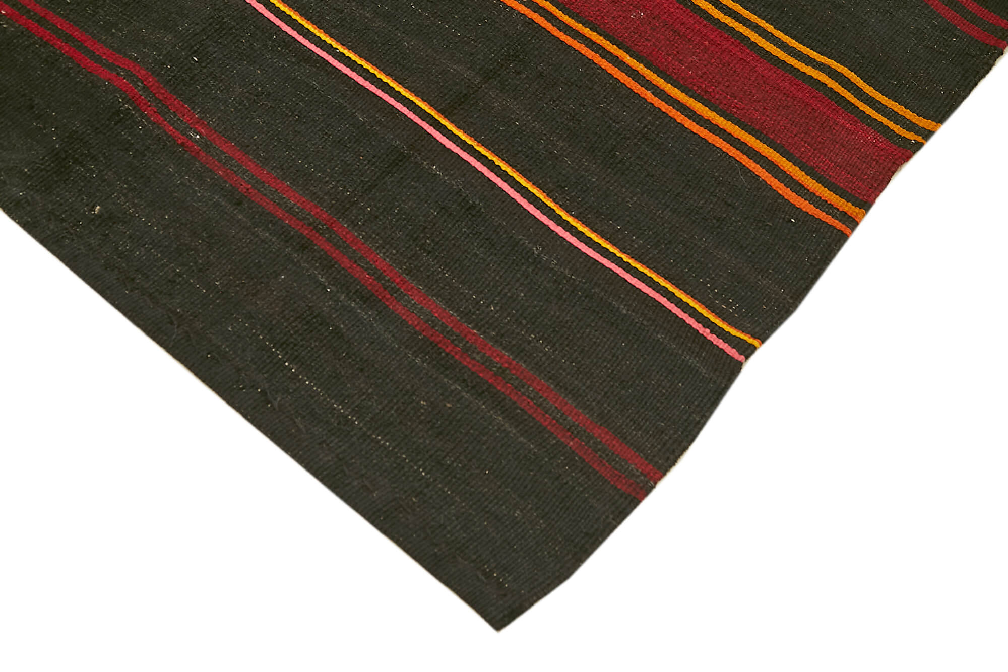 Handmade Kilim Rug - Brown Striped Area Rug With Goat Hair & Durable Cotton Base