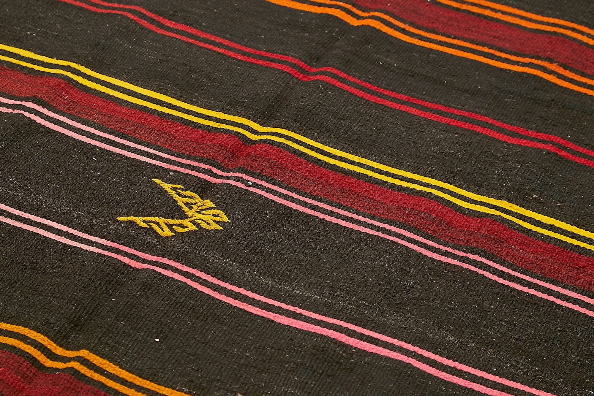 Handmade Kilim Rug - Brown Striped Area Rug With Goat Hair & Durable Cotton Base
