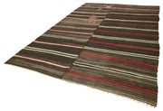 Handmade Striped Kilim Rug – Brown Striped Vintage Area Rug 7'9''x12'5''