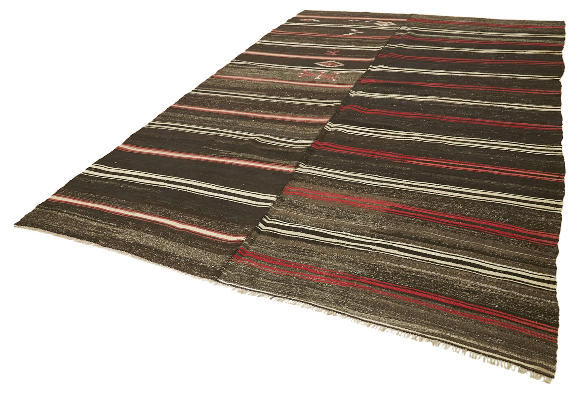 Handmade Striped Kilim Rug – Brown Striped Vintage Area Rug 7'9''x12'5''