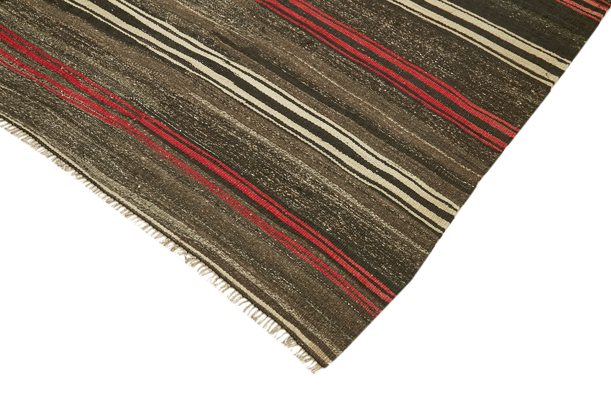 Handmade Striped Kilim Rug – Brown Striped Vintage Area Rug 7'9''x12'5''