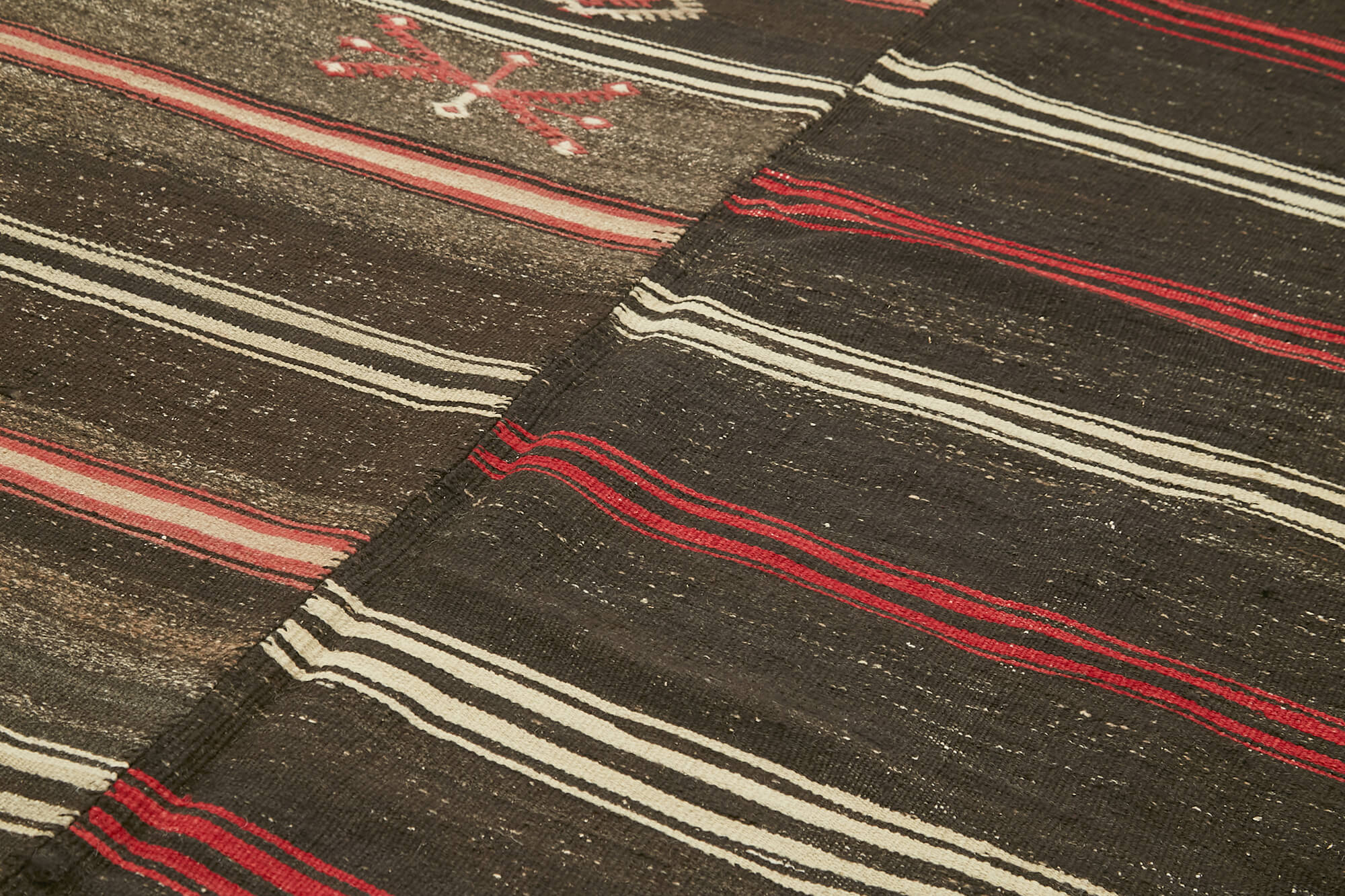 Handmade Striped Kilim Rug – Brown Striped Vintage Area Rug 7'9''x12'5''
