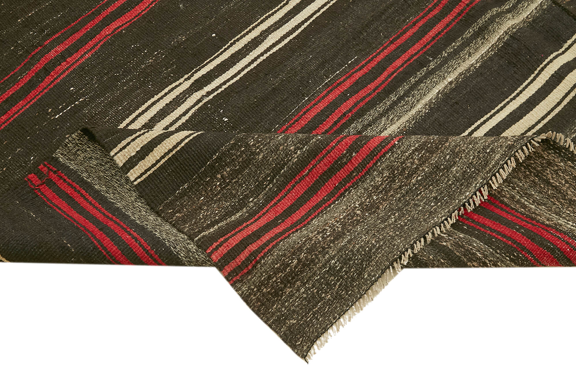 Handmade Striped Kilim Rug – Brown Striped Vintage Area Rug 7'9''x12'5''