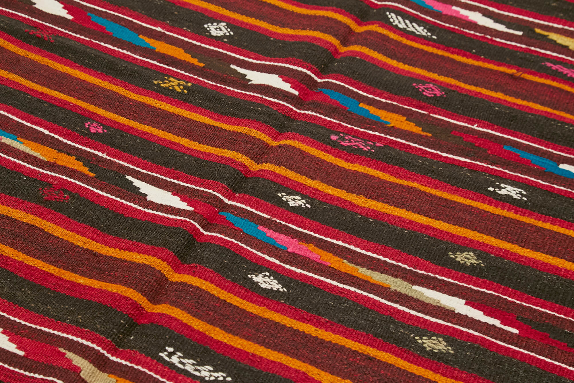 Handmade Kilim Rug – Striped Area Rug With Goat Hair Carpet, 5'11'' x 10'6''