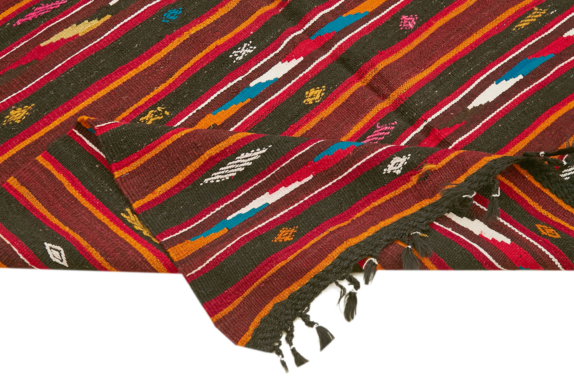 Handmade Kilim Rug – Striped Area Rug With Goat Hair Carpet, 5'11'' x 10'6''