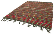 Handmade Striped Kilim Rug – 7x11 Feet Vintage Turkish Wool Carpet, Durable & Soft