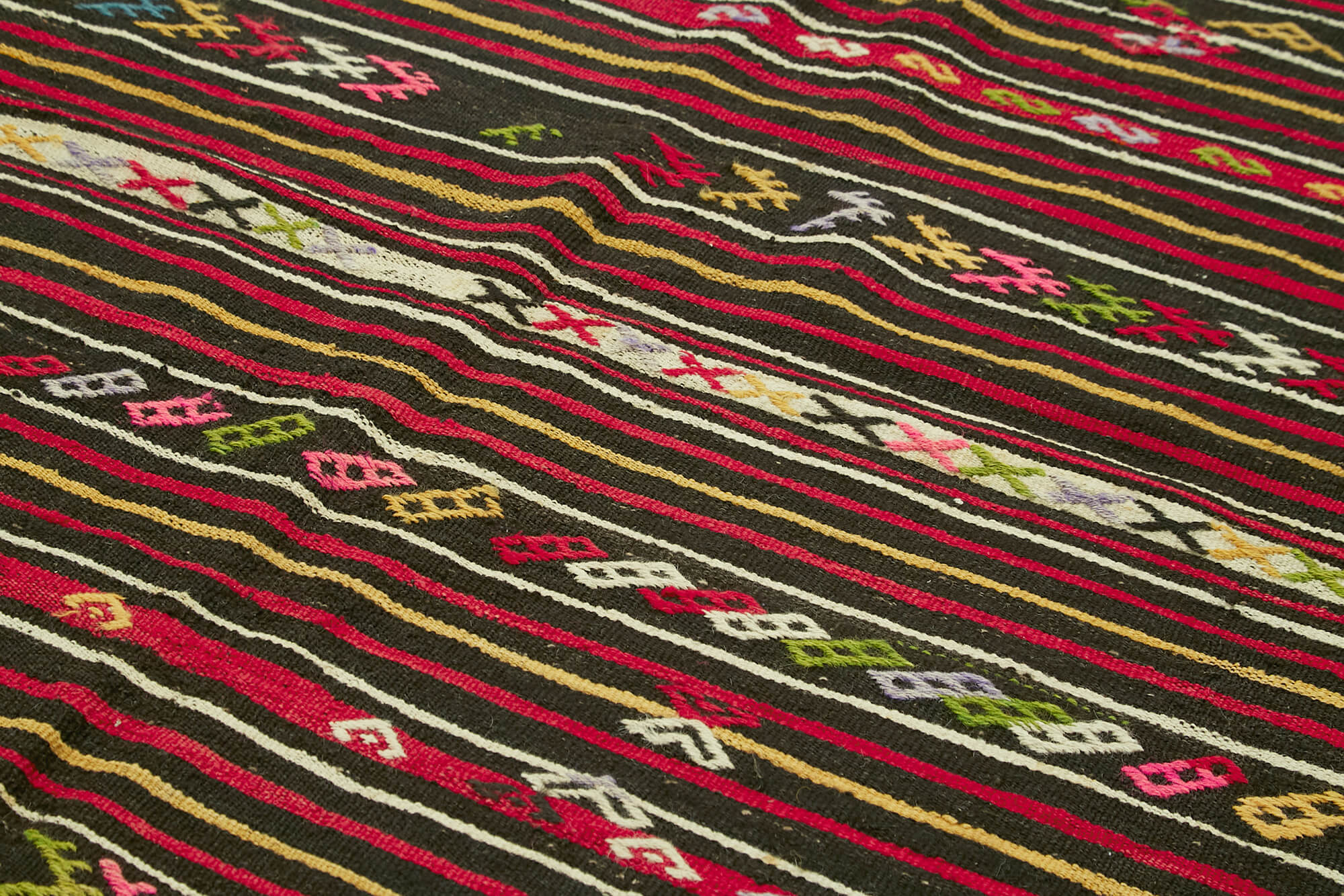 Handmade Striped Kilim Rug – 7x11 Feet Vintage Turkish Wool Carpet, Durable & Soft