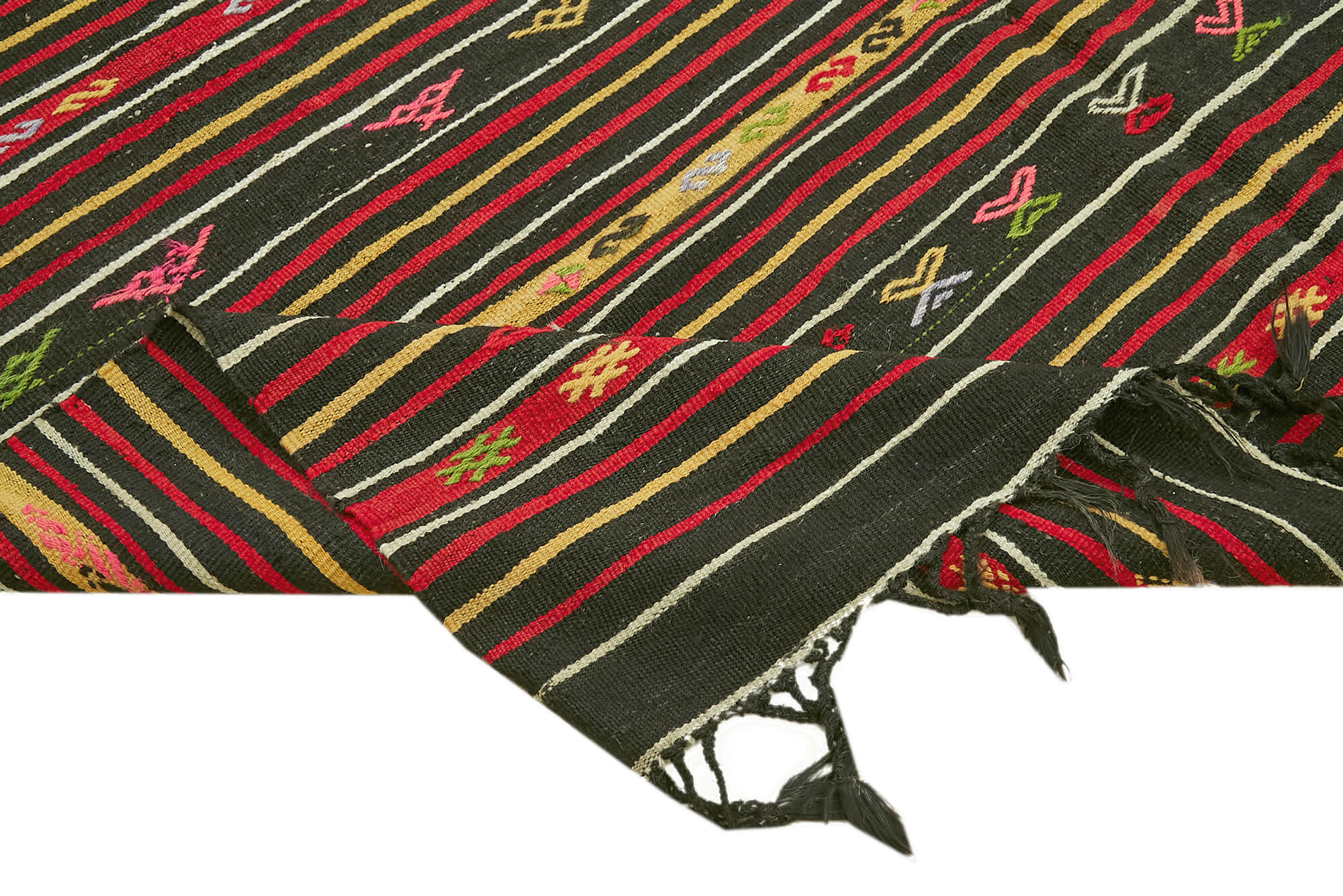 Handmade Striped Kilim Rug – 7x11 Feet Vintage Turkish Wool Carpet, Durable & Soft