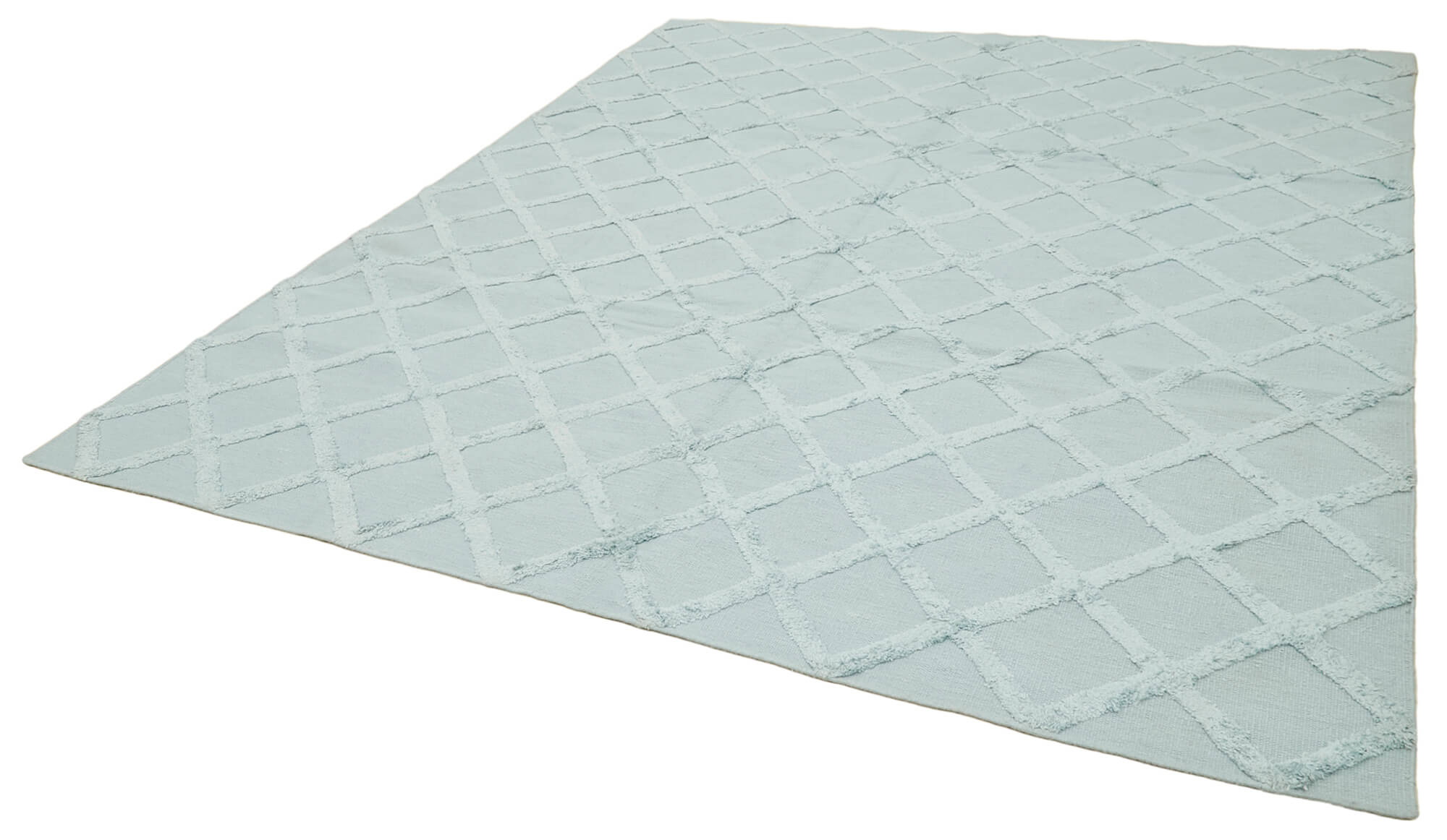 Handmade Wool Cotton Rug - Blue Geometric Area Rug 8x10, Durable Floor Covering