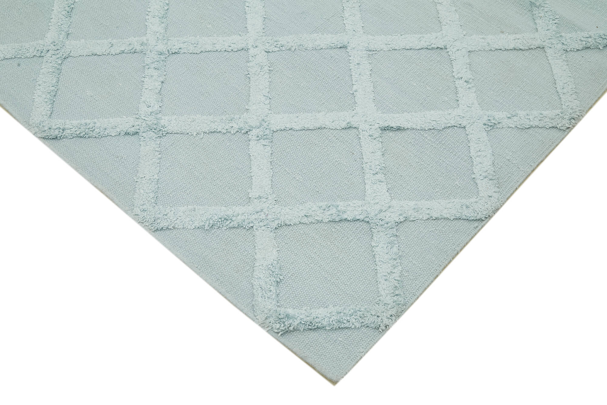 Handmade Wool Cotton Rug - Blue Geometric Area Rug 8x10, Durable Floor Covering