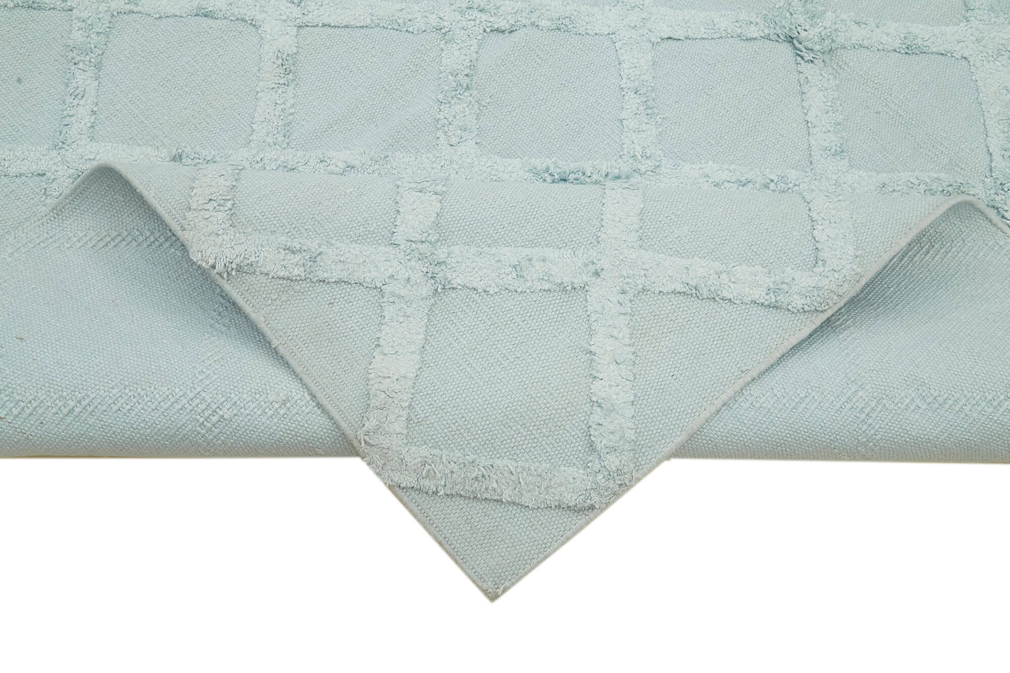 Handmade Wool Cotton Rug - Blue Geometric Area Rug 8x10, Durable Floor Covering