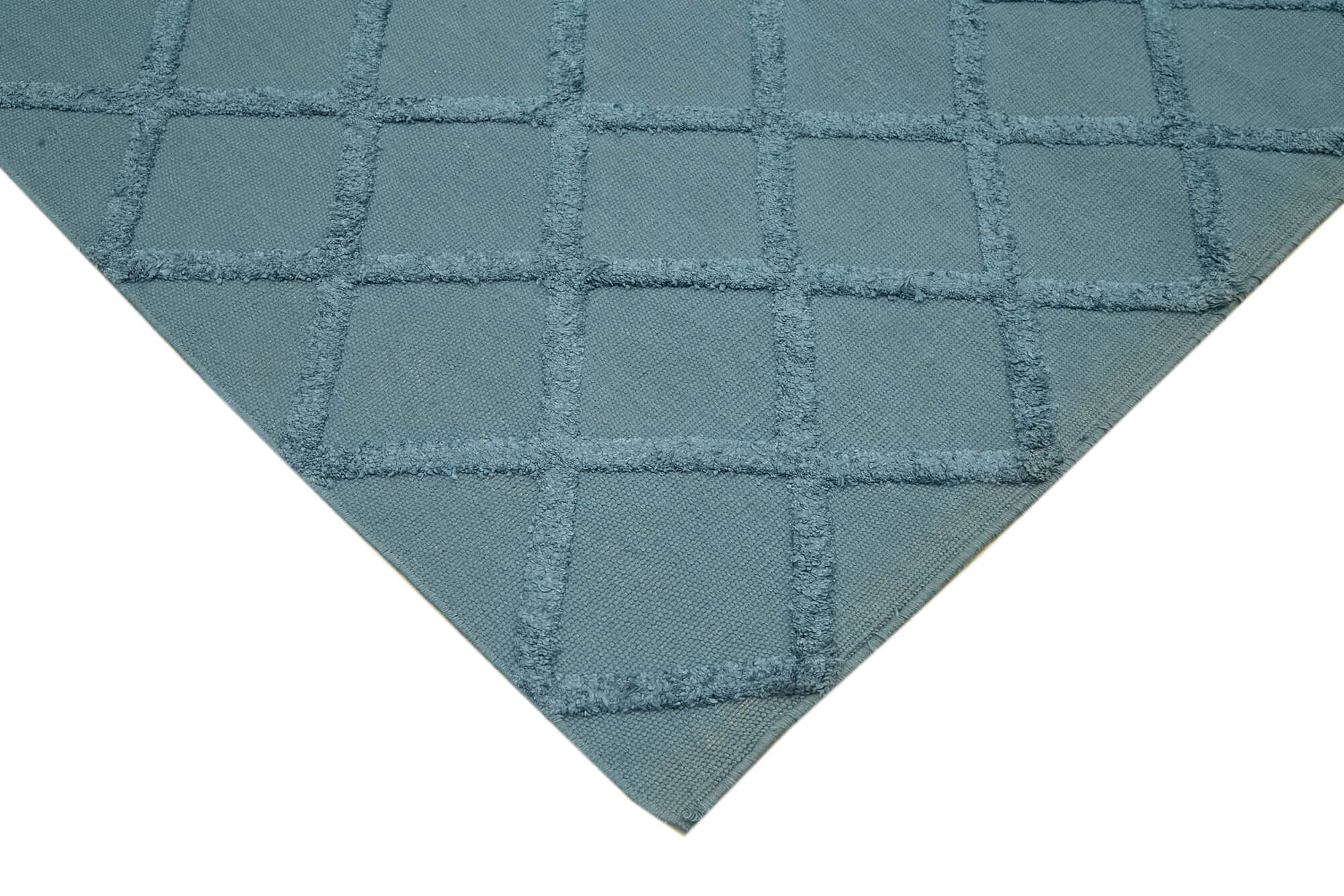 Handmade Wool Cotton Rug | Turkish Hand Knotted Blue Geometric Area Rug 8x10