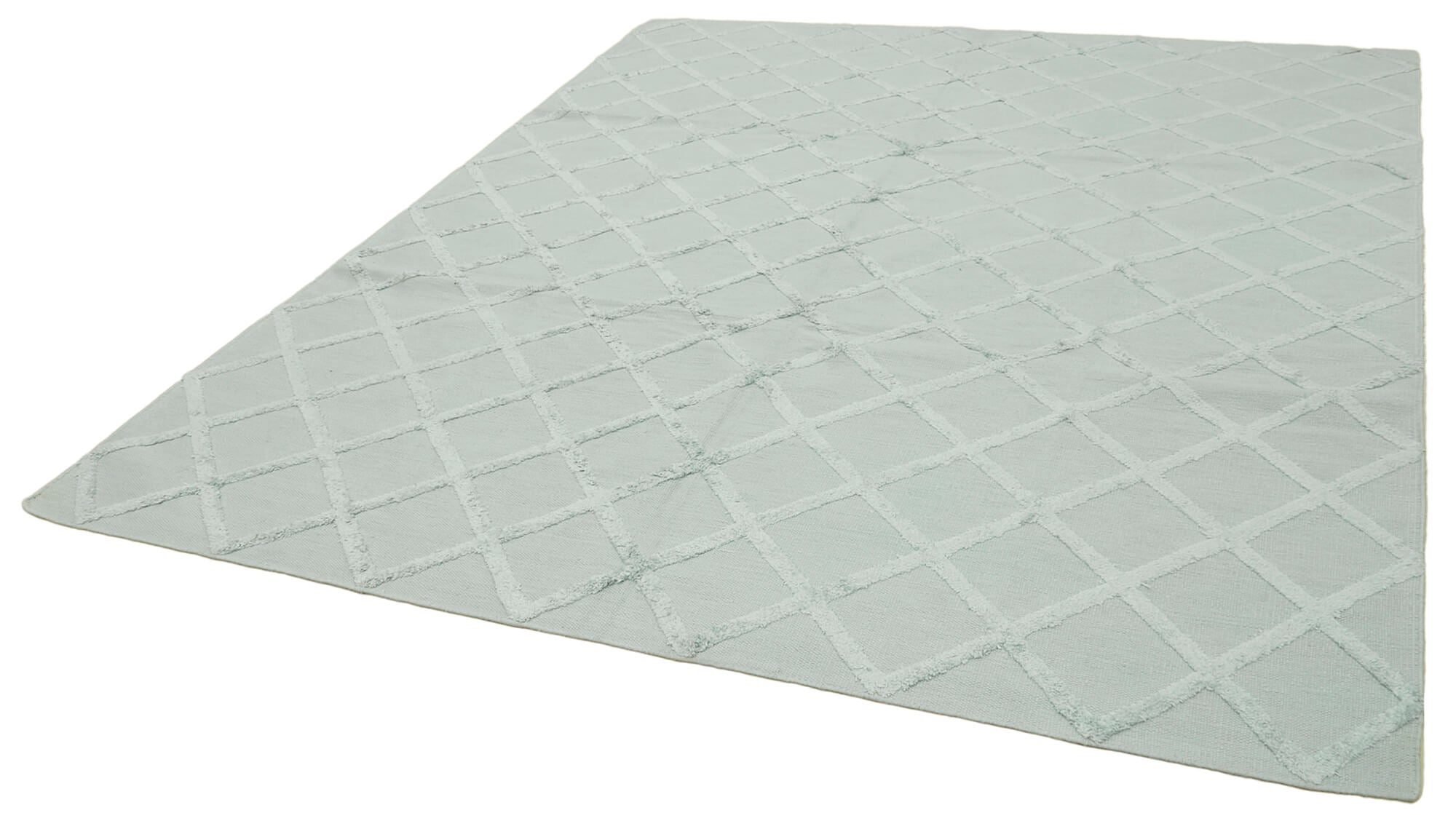 Handmade Wool Cotton Rug - Blue Geometric Area Rug | Vintage Hand Woven Carpet 8'x10'