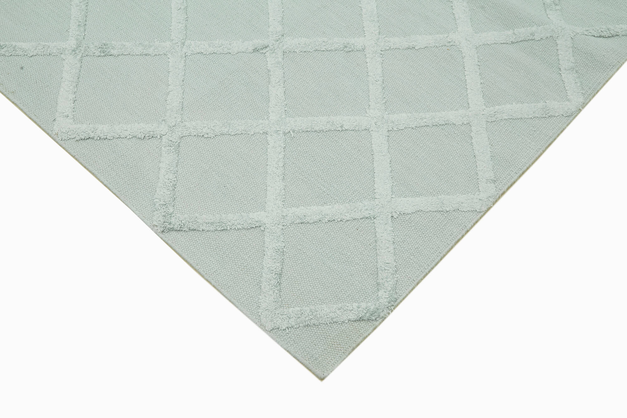 Handmade Wool Cotton Rug - Blue Geometric Area Rug | Vintage Hand Woven Carpet 8'x10'