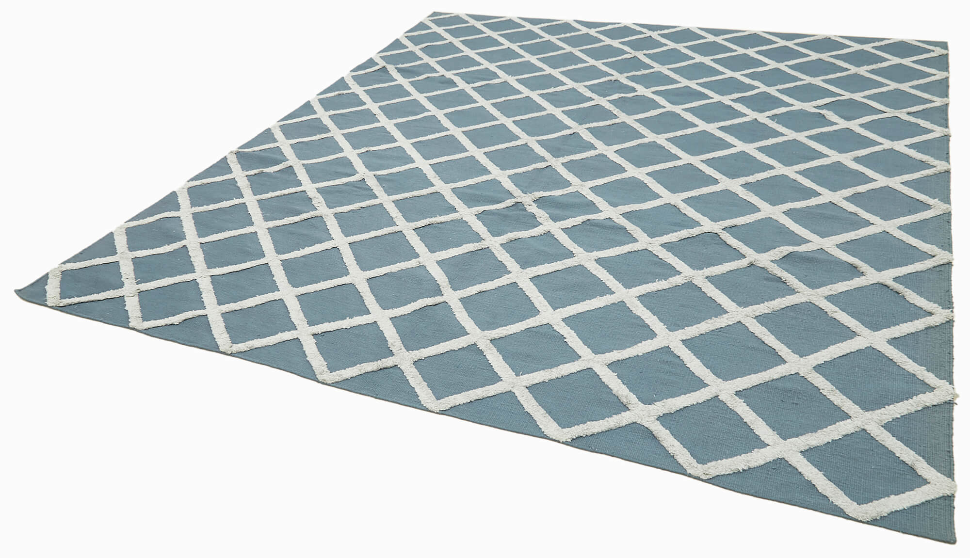 Handmade Wool Cotton Rug – Blue Geometric Area Rug | Soft Durable, Hand Woven Carpet 8'x10'
