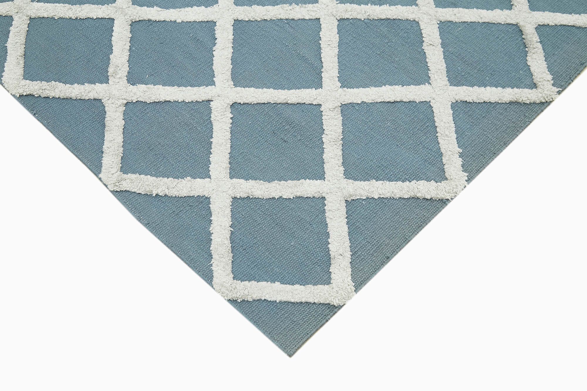 Handmade Wool Cotton Rug – Blue Geometric Area Rug | Soft Durable, Hand Woven Carpet 8'x10'