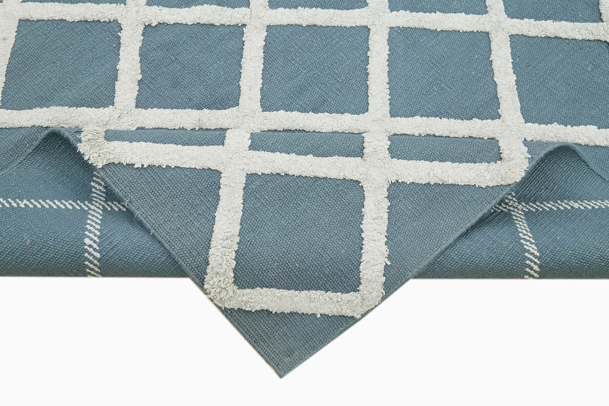 Handmade Wool Cotton Rug – Blue Geometric Area Rug | Soft Durable, Hand Woven Carpet 8'x10'