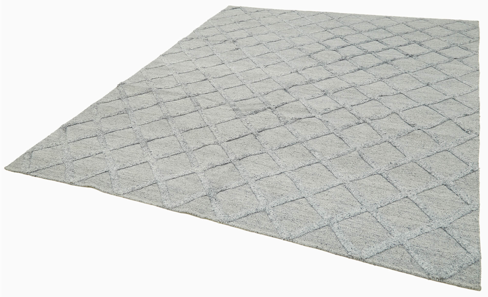 Handmade Wool Cotton Rug 8x10 - Vintage Hand Woven Grey Geometric Area Rug for Living Room