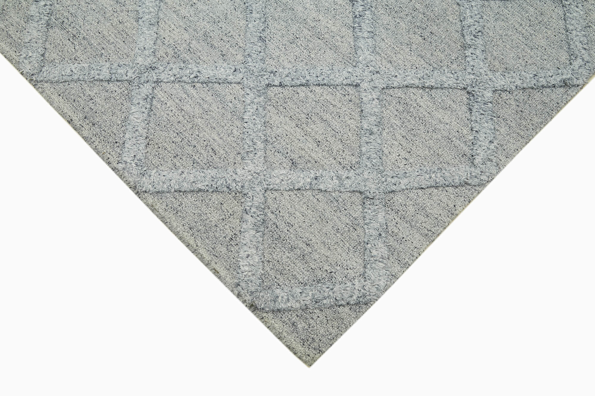 Handmade Wool Cotton Rug 8x10 - Vintage Hand Woven Grey Geometric Area Rug for Living Room
