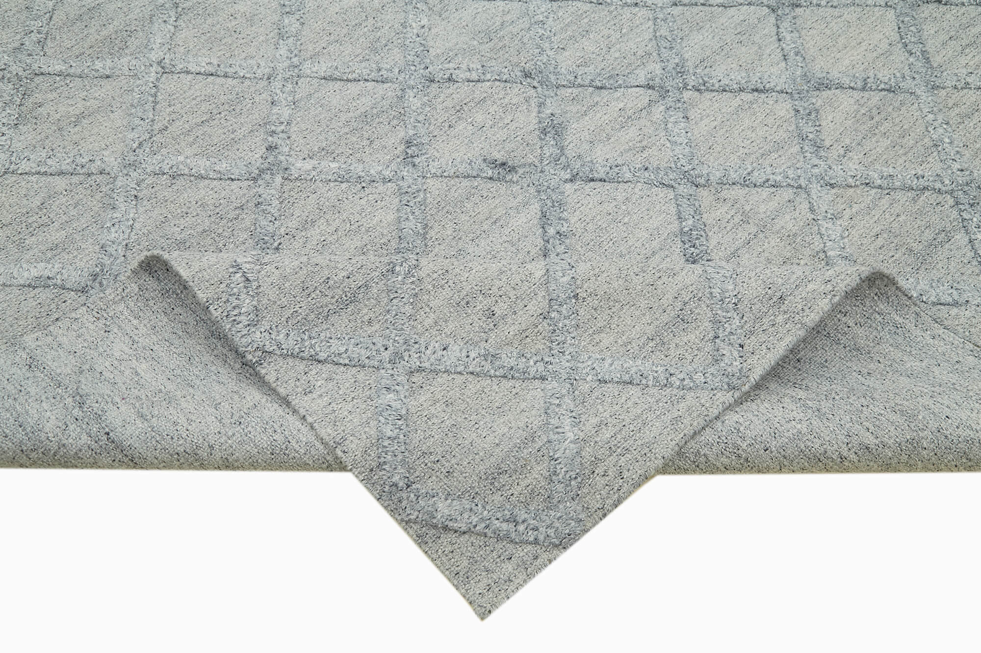 Handmade Wool Cotton Rug 8x10 - Vintage Hand Woven Grey Geometric Area Rug for Living Room